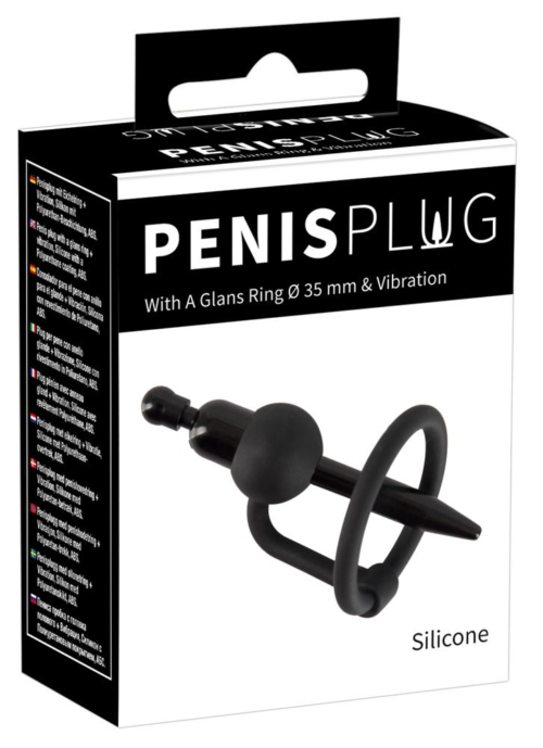 Черный силиконовый дилятор с вибрацией и кольцом PenisPlug with a Glans Ring Vibration - 6