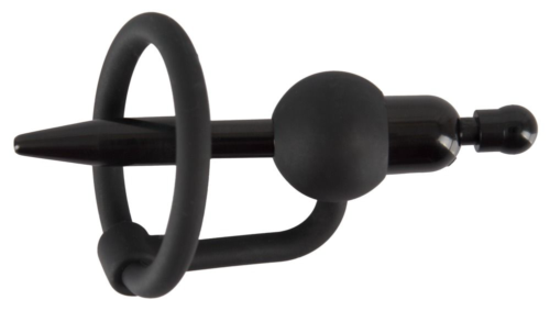 Черный силиконовый дилятор с вибрацией и кольцом PenisPlug with a Glans Ring Vibration - 0