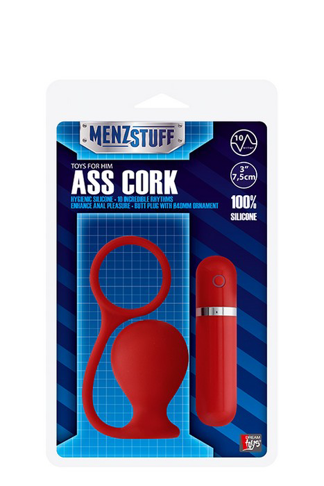 Красная вибровтулка MENZSTUFF ASS CORK WIDE - 7,5 см. - 0
