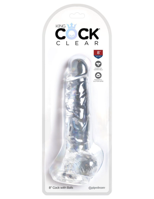 Прозрачный фаллоимитатор 8 Cock with Balls - 22,2 см. - 4