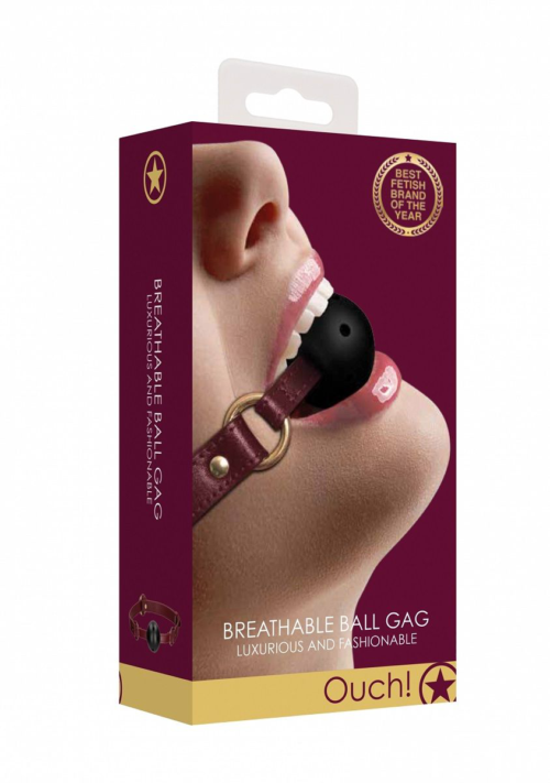 Кляп-шар на бордовых ремешках Breathable Ball Gag - 3
