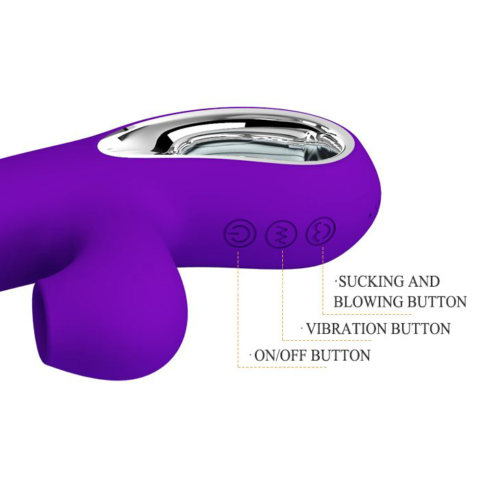 Фиолетовый вибратор Jersey с вакуумной стимуляцией - 21,8 см. - 3