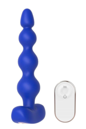 Синяя анальная виброелочка с пультом ДУ Remote Anal Bead - 18 см. - 2