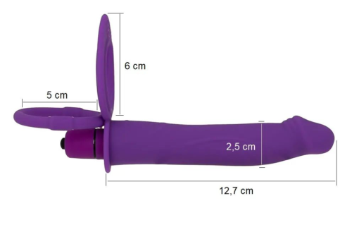 Фиолетовая вибронасадка для двойного проникновения с 2 эрекционными кольцами - 12,7 см. - 2