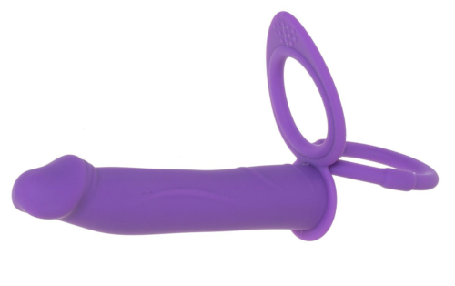 Фиолетовая вибронасадка для двойного проникновения с 2 эрекционными кольцами - 12,7 см. - 0