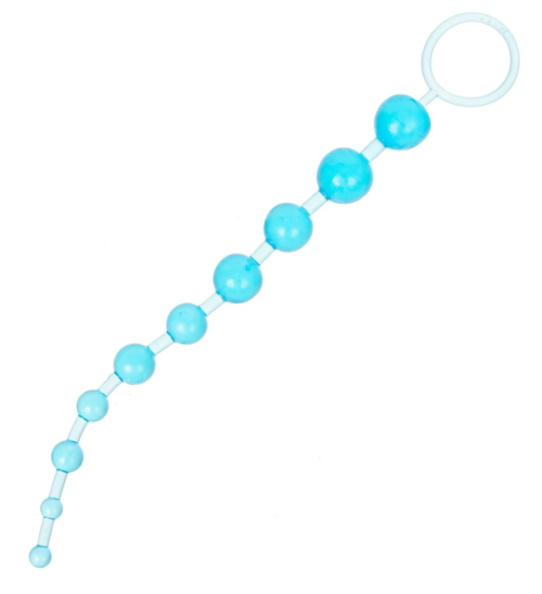 Голубая анальная цепочка с кольцом - 30 см. - 0
