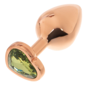 Золотистая анальная пробка OYO с зеленым кристаллом-сердцем - 7,3 см. - 1