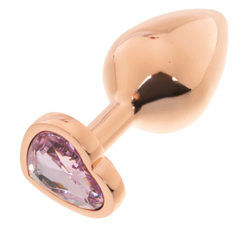Золотистая анальная пробка OYO с нежно-розовым кристаллом-сердцем - 7,3 см. - 1
