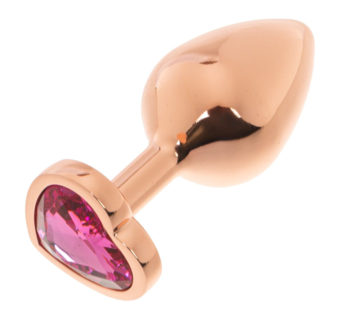 Золотистая анальная пробка OYO с ярко-розовым кристаллом-сердцем - 7,3 см. - 1