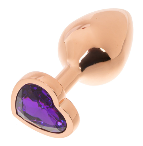 Золотистая анальная пробка OYO с фиолетовым кристаллом-сердцем - 7,3 см. - 1