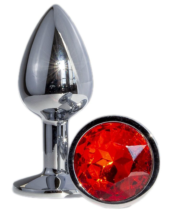 Металлическая анальная пробка с красным кристаллом - 7 см. - 0