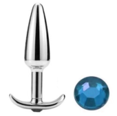 Металлическая анальная пробка-конус с голубым кристаллом - 9 см. - 0