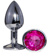 Металлическая анальная втулка с ярко-розовым кристаллом - 7,2 см. - 0