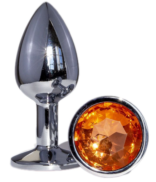 Металлическая анальная втулка с оранжевым кристаллом - 7,2 см. - 0