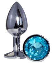 Металлическая анальная втулка с голубым кристаллом - 7,2 см. - 0