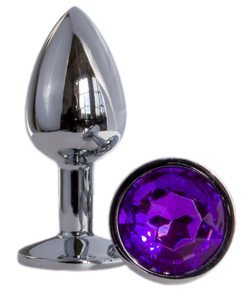 Металлическая анальная втулка с фиолетовым кристаллом - 7,2 см. - 0