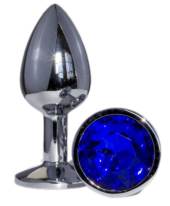 Металлическая анальная втулка с синим кристаллом - 7,2 см. - 0