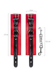 Красно-черные кожаные наручники со сцепкой - 11