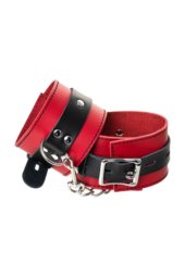 Красно-черные кожаные наручники со сцепкой - 3