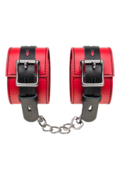 Красно-черные кожаные наручники со сцепкой - 5