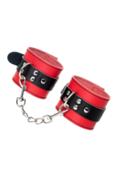 Красно-черные кожаные наручники со сцепкой - 6