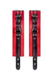 Красно-черные кожаные наручники со сцепкой - 7
