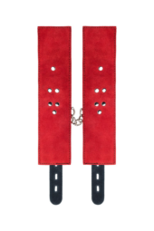 Красно-черные кожаные наручники со сцепкой - 8