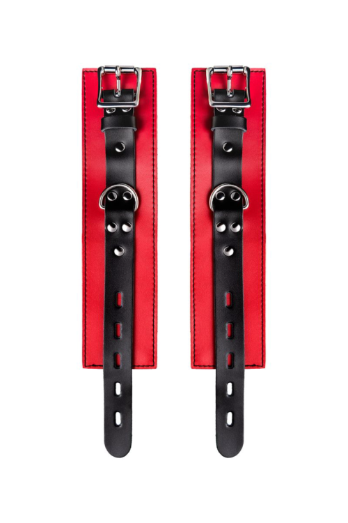 Красно-черные кожаные наручники со сцепкой - 7
