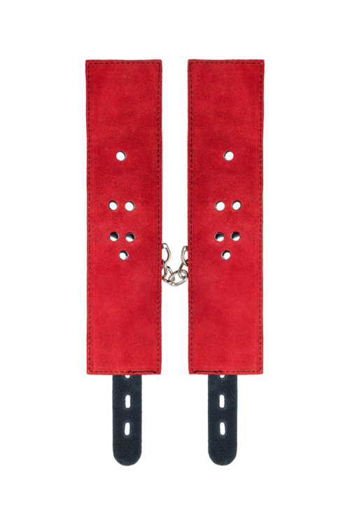 Красно-черные кожаные наручники со сцепкой - 8