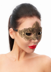 Золотистая женская карнавальная маска - 0