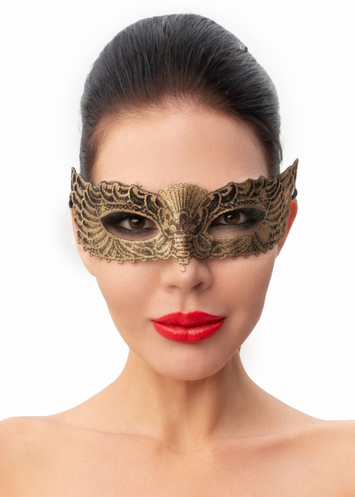 Пикантная золотистая женская карнавальная маска - 0