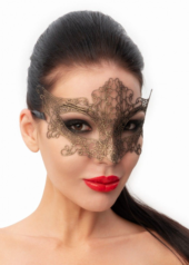 Роскошная золотистая женская карнавальная маска - 1