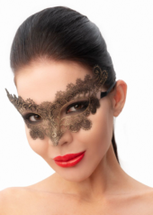 Изысканная золотистая женская карнавальная маска - 0