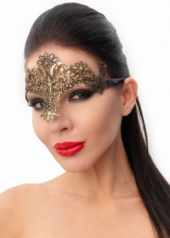 Стильная золотистая женская карнавальная маска - 0