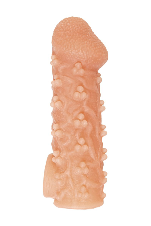 Телесная закрытая насадка с пучками шишечек Cock Sleeve Size M - 15,6 см. - 1