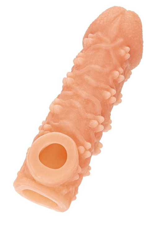 Телесная закрытая насадка с пучками шишечек Cock Sleeve Size M - 15,6 см. - 0