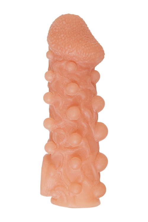 Телесная закрытая насадка с шариками Cock Sleeve Size S - 13,8 см. - 1