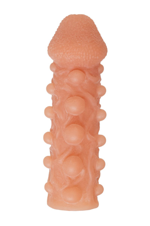 Телесная закрытая насадка с шариками Cock Sleeve Size S - 13,8 см. - 2