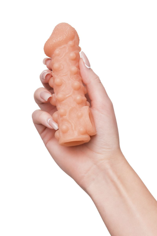 Телесная закрытая насадка с шариками Cock Sleeve Size S - 13,8 см. - 8
