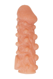 Телесная закрытая насадка с шариками Cock Sleeve Size M - 15,6 см. - 1