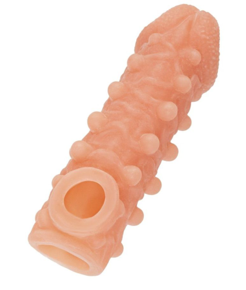 Телесная закрытая насадка с шариками Cock Sleeve Size M - 15,6 см. - 0