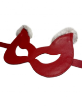 Красная маска из натуральной кожи с белым мехом на ушках - 2