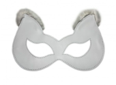Белая маска из натуральной кожи с мехом на ушках - 0