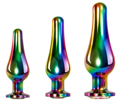 Набор из 3 радужных анальных пробок Rainbow Metal Plug Set - 0