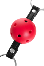 Красный кляп-шар на черных ремешках - 6