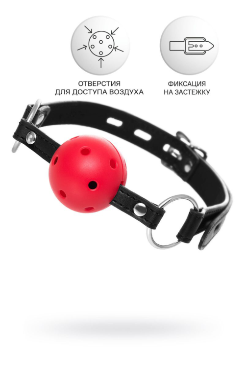 Красный кляп-шар на черных ремешках - 1