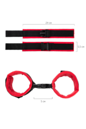 Красно-черные велюровые наручники Anonymo - 9