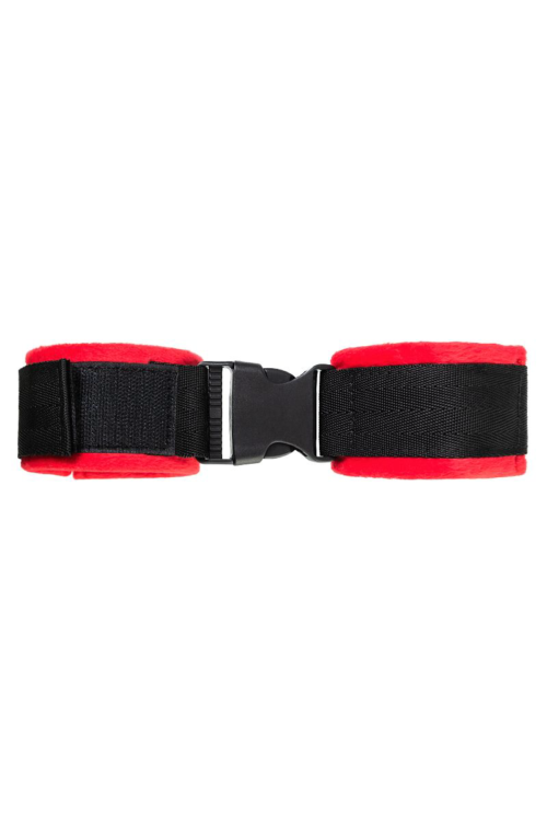Красно-черные велюровые наручники Anonymo - 4