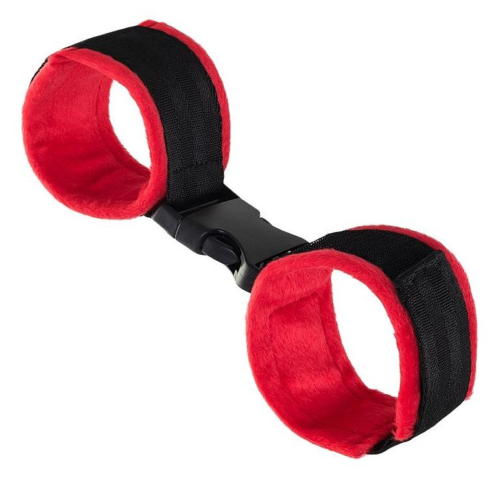 Красно-черные велюровые наручники Anonymo - 0