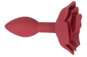 Красная анальная пробка с ограничительным основанием в виде розы - 10,7 см. - 2